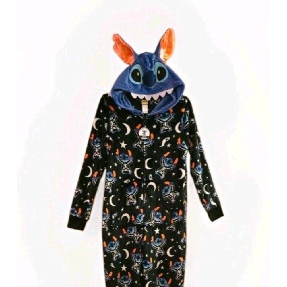 Stitch Halloween Pajama Set Adult M 8 10 Skeleton Hooded Union Suit